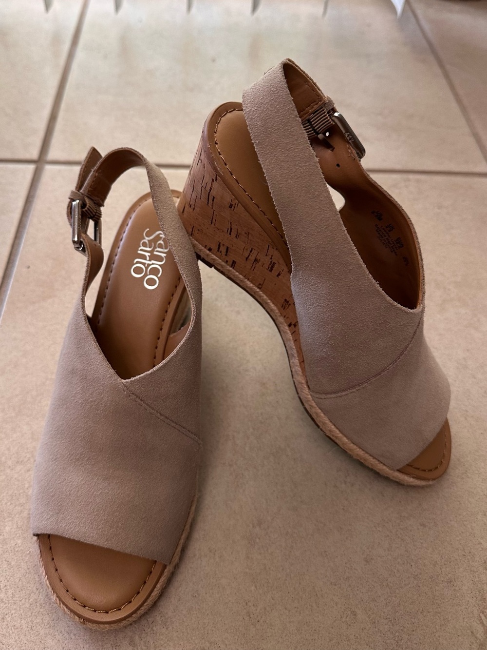 Franco Sarto Light Taupe Suede Peep-Toe Slingback Sandals